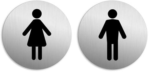WC Schilder Damen Herren Toilettenschilder Ø 75 mm 2er-Set Aluminium Edelstahloptik selbstklebend
