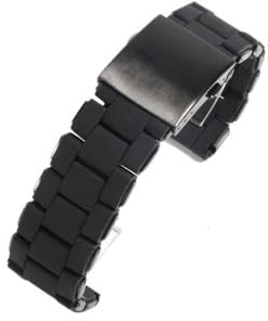 LANAPPTLTG Fit for DIESEL Dz7396 Dz7370 Dz4289 Silikon Beschichtet Stahl Zubehör Doppel Drücken Schnalle 24 26 28mm Edelstahl Männer Armband(Black,26mm)