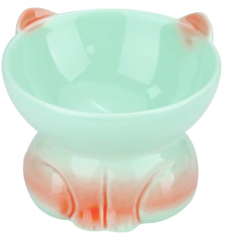 Ceramic Elevated Cat Bowl for Food and Water, Anti Vomit Cute Raised Cat Bowls Whisker Friendly for Small Dog Indoor Cats (7.44 Ounces / 220 ML)