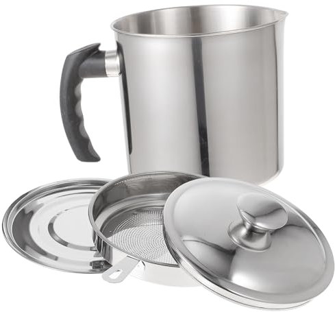 Holibanna Edelstahl Ölfiltertopf Mit Deckel Und Feinem Netz Rutschfester Griff Langlebiger Küchen-grease-can Zur Fettfilterung Rückstandsabscheidung Und Aufbewahrung Von Speiseöl