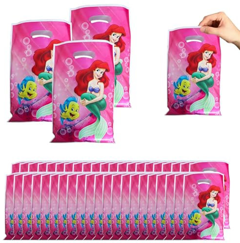 50 Pezzi Sacchettini Compleanno Bambini Mermaid, Sacchetti Regalo, Sacchetto per Caramella,Borsa di Regalo per Feste di Compleanno di Natale, Feste a Tema 25 x 16 cm