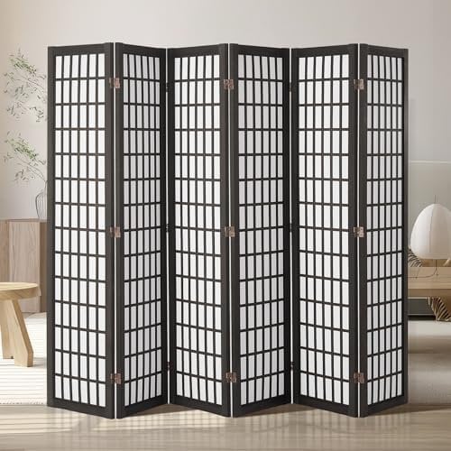 VEVOR Cloison de séparation Japonaise à 6 Panneaux, séparateur de pièce Pliable en Bois, paravent de confidentialité, pour séparation de pièce, Maison, Bureau, Restaurant et Chambre à Coucher, Noir