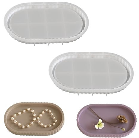 Zyluniy 2 Pezzi Stampi in Silicone Resina Vassoio Ovale, Stampo per Sottobicchieri in Resina Epossidica Stampo Epossidico Fai da Te Ovale Stampi in Silicone per Creazione di Artigianato
