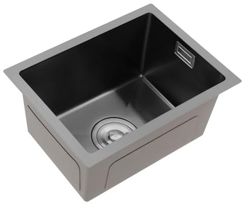 Fregadero de cocina de acero inoxidable, 40 x 30 x 20 cm, multifuncional, con dispositivo de drenaje, fregadero rectangular con 3 métodos de instalación (negro)