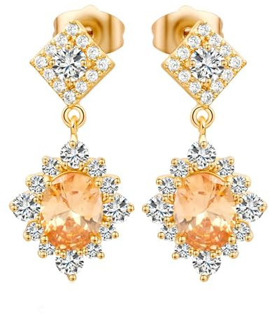 KnSam Damen Ohrstecker Citrin Gelb, Ohrstecker Blumen 9 Karat 375 Gold Ovalschliff, 9K Gelbgold Ohrringe Vintage mit Moissanit Echte Goldschmuck, Gold