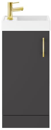 Balterley Floor Standing Vanity Basin 400mm Gloss Grey & Brushed Brass Handle