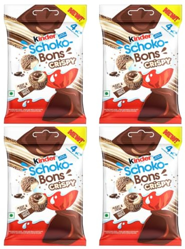 4x Kinder Schoko-Bons Crispy (4x22,4 g) – Knusprige Milchschokoladenkugeln mit Haselnussfüllung