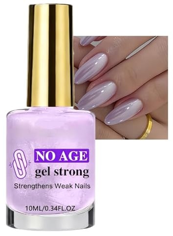 Gel Strong Nail Strengthener Polish, 2-in-1 Tinted Nail Hardener Varnish for Weak Brittle Nails, Quick Drying Lavender High Gloss Nail Polish, No UV Lamp Needed, 10ml