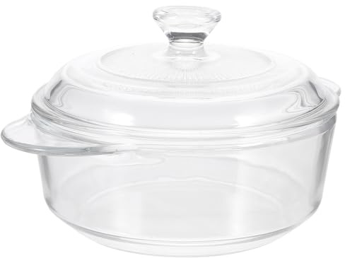PRETYZOOM Olla de Vidrio Templado de 1l Tapa y Doble Asa para Guisar Verduras y Sopas, Resistente al Calor para Horno y Cocción al Hervor
