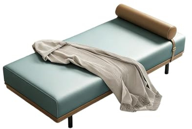 KIBONCY Accent Bench Chaise Lounge, Faux Leather Window Seat – Sleek with Bolster Pillow, Sturdy Frame, Non-Slip Legs, Perfect for Small Spaces(C,190x50x42cm)