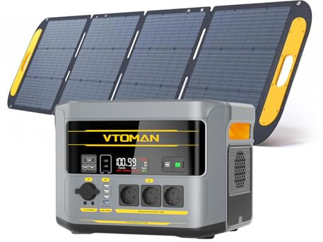 VTOMAN FlashSpeed2400 Estación de Energía Portátil con 200W PRO Panel Solar | 1408Wh Generador Solar, 230V Salida/Entrada CA de 2400W, Carga Rápida 0-100% en 1 H, Acampada, RV, Apagones