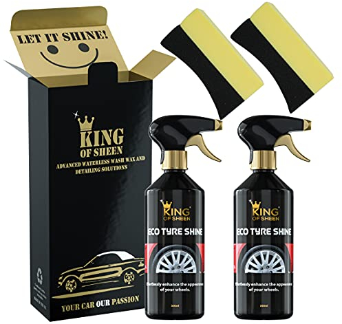 King of Sheen Eco Tyre Shine Twin Pack, 2 x Tyre Black and 2 x Applicator Sponge, Effortlessly Enhance the Appearance of your Wheels. 500ml Bottles