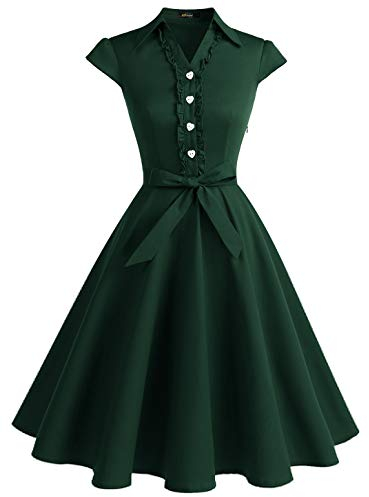 Wedtrend Damen 50er Vintage Retro Rockabilly Swing Kleid Kurzer Ärmel Cocktailkleider WTP10007ForestGreenS