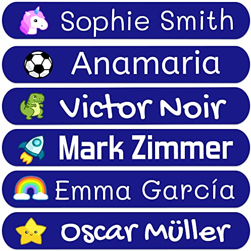 50 Personalisierte Namensaufkleber für Kinder. Klebeetiketten zum Beschriften von Schule, Kindergarten, Büchern, Spielzeug, Tupper. Wasserdichte Etiketten 6x1 cm