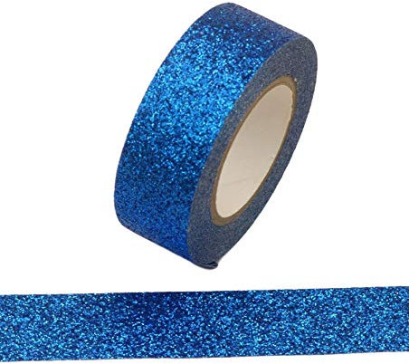 Lot de 2 rubans adhésifs Washi pailletés, parfaits pour la décoration, 15 mm x 5 m (bleu)