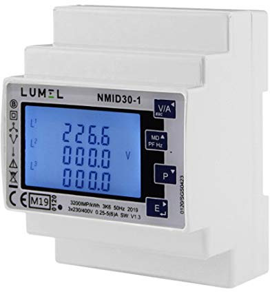 LUMEL NMID30-1 Energiezähler MID-zertifiziert, Wechselstromzähler, Eingang x/1A, x/5A, Relais- und Impulsausgang, RS485/Modbus,Genauigkeit Wirkleistung Kl. 1, IP51, Passwortschutz