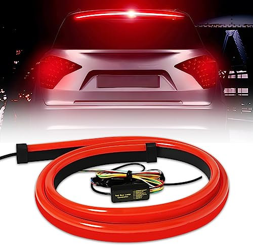 Keiurot Terza Striscia di Luci di Freno a Led con Lampeggiante Sequenziale, Indicatore di Avviso a Doppio Flash Lampada di Arresto Flessibile Montaggio Alto Striscia Rosso