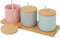 Chase Chic Set de pots à épices, Sucrier en céramique avec couvercle et cuillère pour la maison et la cuisine, Petite boîte à épices avec plateau en bois, Tricolore cylindrique, Set de 3 pièces