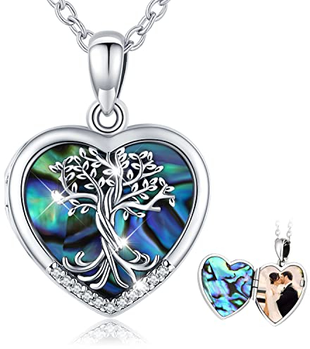 Lebensbaum Medaillon Kette 925 Sterling Silber, Medaillon Zum öffnen für Bilder Foto Anhänger Kette Amulett zum öffnen für Bilder Foto Amulett Halskette Valentinstag Damen/Mädchen