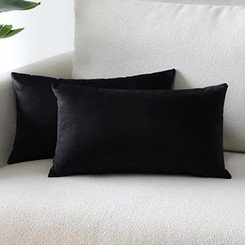 Sungeek 2er Set Samt Kissenbezüge, Dekorativ Zierkissenbezüge Weich Kissenbezug Dekokissen Sofakissen Couchkissen Deko Bezug Kissenhülle für Sofa Schlafzimmer Wohnzimmer (30x50 cm, Schwarz)