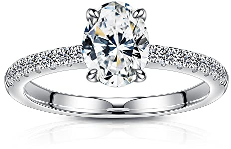 SMILEST 1,5 ct ovala Moissanite förlovningsringar för kvinnor, D-färg VVS1 klarhet labb skapade diamantringar 18K vitt guld Vermeil Moissanite sidosten vigselringar för kvinnor mamma fru gåvor