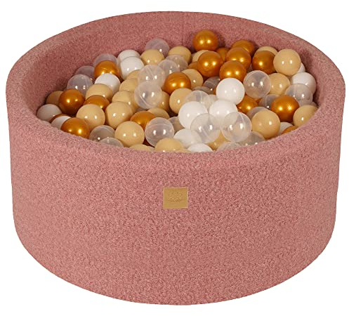 MEOWBABY Bällebad Boucle 90x40cm - Bällebad Baby ab 1 Jahr - Weiches Schaumstoff Ballgrube mit 300 Bällen - Kinder & Hunde Spielspaß, Rosa