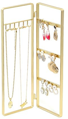 OHYER Schmuckständer Schmuckhalter Kettenhalter aus Holz und Metall Zur Schmuckaufbewahrung Schmuckhalter Aufbewahrung für Ohrringe Schmuckbaum Mädchen Goldfarbenes Zusammenklappbar Für Schmuck (Gold)