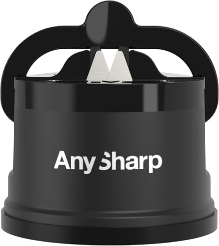 AnySharp Knife Sharpener, Hands-Free Safety, PowerGrip Suction, Safely Sharpens All Kitchen Knives, Ideal for Hardened Steel & Serrated, World's Best, Compact, One Size, Black (Pack of 5)