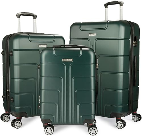BRUBAKER Hartschalen Kofferset Miami - Erweiterbare Koffer mit Zahlenschloss, 4 Rollen und Tragegriffen - 3 teiliges Reisekoffer Set inklusive Handgepäck - ABS Rollkoffer (M, L, XL - Dunkelgrün)