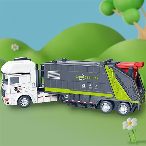AptoFun Set de Camion Poubelle à Friction (25,8 x 6,4 x 9 cm) avec Poubelle (3,5 x 4 x 4,5 cm) et Cartes éducatives sur Le tri des déchets – Jouet éducatif pour Enfants à partir de 1 an