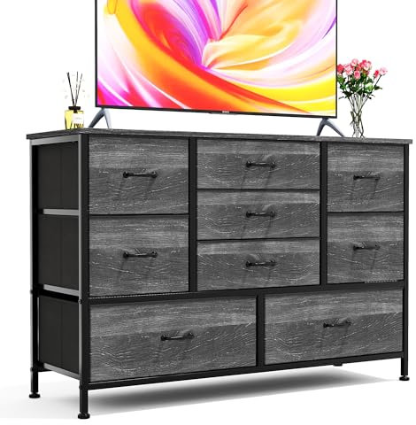 CAIYUN 9 Drawers Dresser Storage, Bedroom Chest of Drawers, TV Stand, Fabric Drawers Dressers Fit for Bedroom, Living Room, Closet - Black Oak
