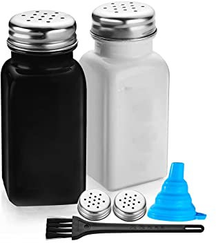 HJUGHPN Spice Jars 2Pcs Salt and Pepper Shaker Set Vintage Glass Black White Jars with Stainless Steel Lid Condiment Dispenser Bottles for Kichen