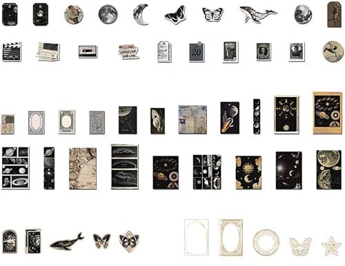 100 Stk Vintage Scrapbook Stickers, Selbstklebend Verschiedene Muster Mond Sticker, Dekorative Journal Fotoalbum Aufkleber Bastelpapier, DIY Scrapbook Zubehör, Vintage Bastelpapier für Sammelalbum.