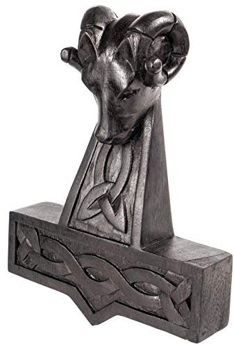 Wikinger Wanddeko MJÖLNAR 25 cm Nordischer Thorshammer Widderkopf Handarbeit Holz