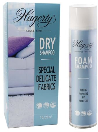 Hagerty Dry Shampoo 500g & Foam Shampoo 600ml - Special Delicate Cleaner for Carpets and Sofa Fabrics with Freshens