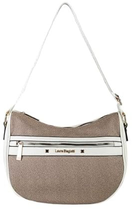 Laura Biagiotti Borsa a Tracolla da Donna, Stampa Tapiro Ecopelle Bicolore, Dimensioni 30 x 25 x 12 cm, con Tasche Interne ed Esterne. Linea ROSEMIN ART. LB25S104-1 (BIANCO)