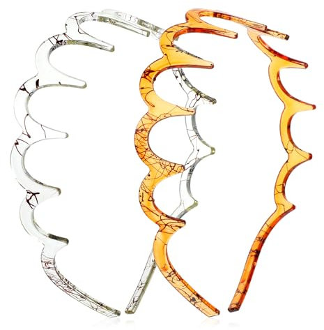 2 Stück Haarreif Zig Zag Headband Zigzag Haifischzahn Haarkamm Zacken Gewellte Acryl Stirnband Zickzack Haarreif mit Zacken für Sport Fitness Tägliches für Damen (Braun, Grau, 14.5 × 13 cm)