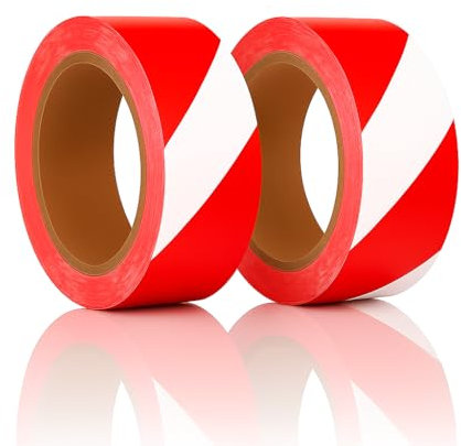 Reactive Brands Hazard Tape - Nastro adesivo resistente per segnalazione e attenzione, 50 mm x 33 m, per zone di sicurezza, magazzini, cantieri e aree di lavoro, 2 rotoli, colore: rosso e bianco