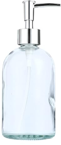 Dispensador de jabón de vidrio con base antideslizante para baño, cocina, recipiente de líquido recargable, dispensador de jabón de vidrio cortado de 400 ml, elegante