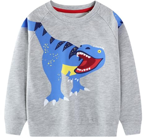 FILOWA Sweatshirt for Boys Cotton Crew Neck Sweater, 2-7 Years | Dinosaur Excavator Pattern Pullover, Christmas Santa Claus Moose Print Jumper, Warm, Long Sleeve, Autumn Winter Outdoor Top