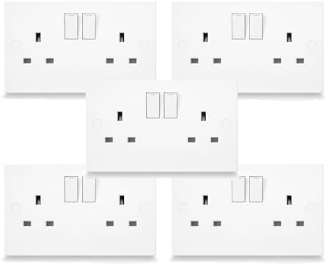 SHP Electrical® 13A Two Gang Double Square Edge Wall Outlet White 13A 2 Gang Switched Socket Wall Plug Outlet