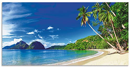 ARTland Wanddeko Wandbild Alu Verbundplatte für Innen & Outdoor Bild 100x50 cm Karibik Strand Südsee Palmen Sand Insel Himmel Natur Sommer Urlaub S9HV