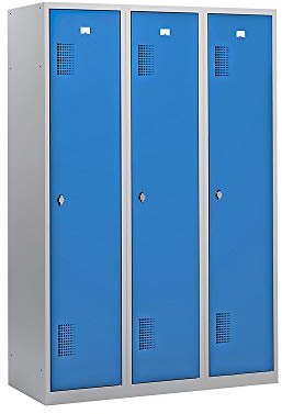 eurokraft | Basic | Schwarz-Weiß-Spind | 3 Abteile | lichtgrau/lichtblau | Breite 1200 mm