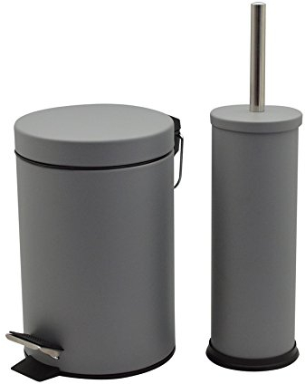 Harbour Housewares 3L Bathroom Bin & Brush Set - Grey - 2pc Round Stainless Steel Pedal Bin & Toilet Brush Set Slim Small Trashcan for Kitchen Waste, Bathroom Rubbish