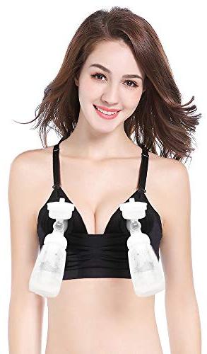 Rufun Hands-Free Breastpump Bra Breastfeeding for Maternity Nursing, Black, XL