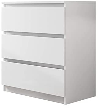 Kommode mit 3 Schubladen Malwa M3, Anrichte, Diele, Flur, Highboard, Mehrzweckschrank, Sideboard, Wohnzimmer, Esszimmer (Weiß)