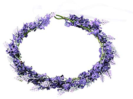 Frcolor Lavendel Blumenkrone Simulation Floral Stirnband Hochzeit Braut Haar Garland Haar Kranz für Strandurlaub (Licht Lila)
