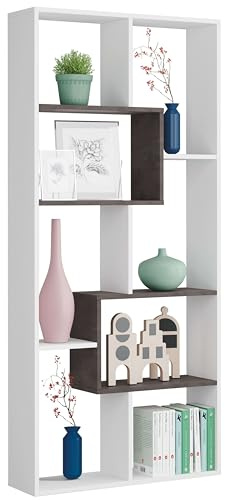 Habitdesign, Bücherregal – modernes, wendbares Regal mit 8 offenen Fächern, Dekor in Artik weiß und Rost, ideal für Wohnzimmer, Büro oder Jugendzimmer, Maße: 80 x 180 x 25 cm (B x H x T), Modell Kawa