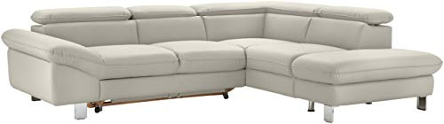 Mivano Ecksofa Driver mit Ottomane rechts, Ledercouch mit Bettfunktion und Bettkasten klein / Inkl. verstellbare Kopfstützen, 266 x 73 x 214, Kunstleder, Weiß