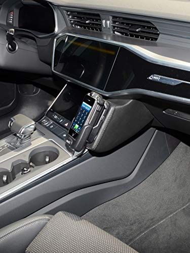 KUDA Handyhalterung passend für Audi A6 (Typ C8) ab 07/2018 - Telefonkonsole für Smartphones, Handy, Navi und mehr - Kunstlederkonsole, Schwarz, 3435